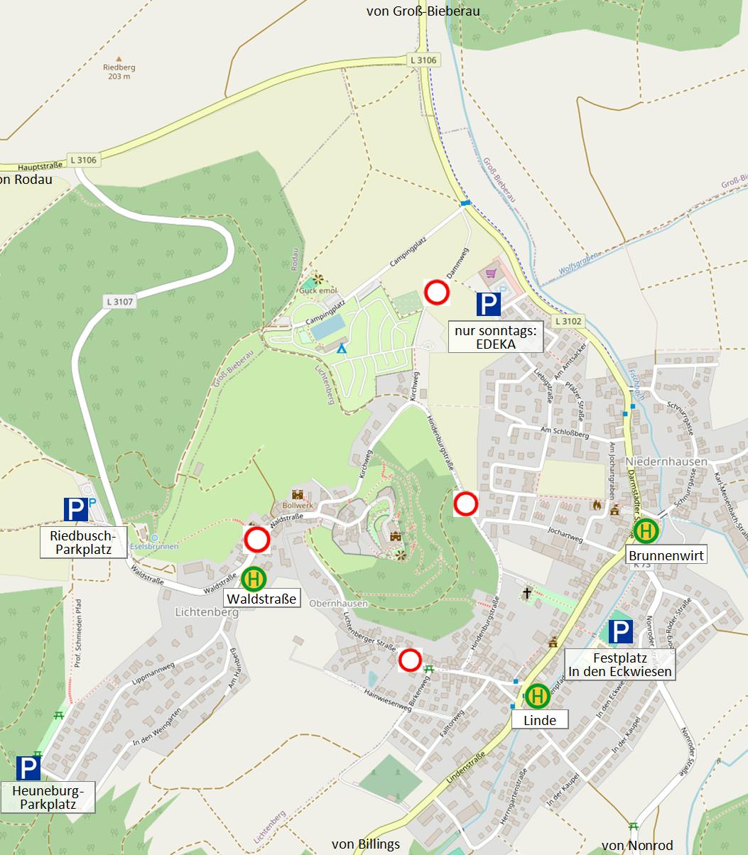 Adventsmarkt - Parkplätze und Haltestellen für Pendelbuss